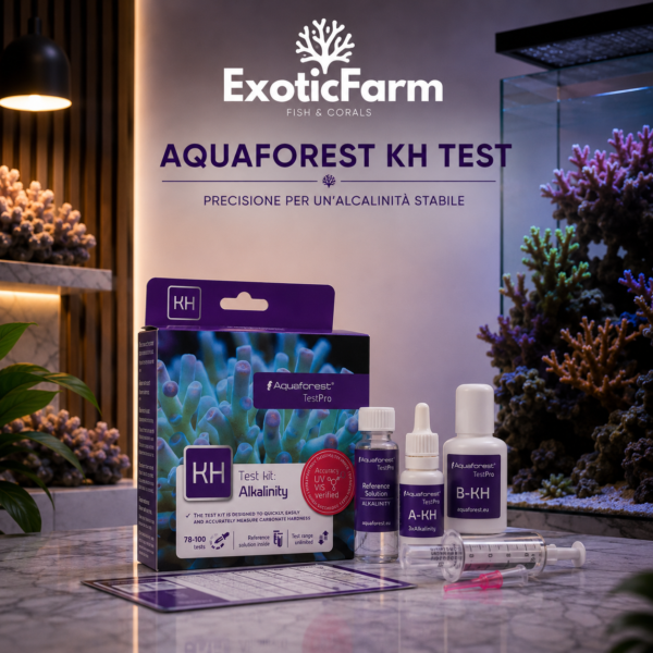 Aquaforest TestPro Alkalinity per misurare KH e alcalinità nell'acquario marino. Test preciso con 78-100 misurazioni e soluzione di riferimento.