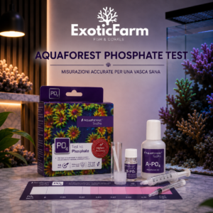 Aquaforest PO4 Test Pro misura i fosfati nell'acquario marino da 0,00 a 0,15 mg/l. Kit completo con scala colorimetrica per circa 40 test.