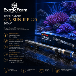 Riscaldatore per acquario da 200 W, regolabile da 20 a 35 °C e completamente sommergibile. Ideale per vasche fino a circa 200 litri netti.