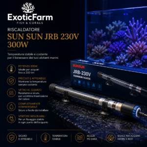 Riscaldatore per acquario da 300 W, regolabile da 20 a 35 °C e completamente sommergibile. Ideale per vasche fino a circa 300 litri netti.